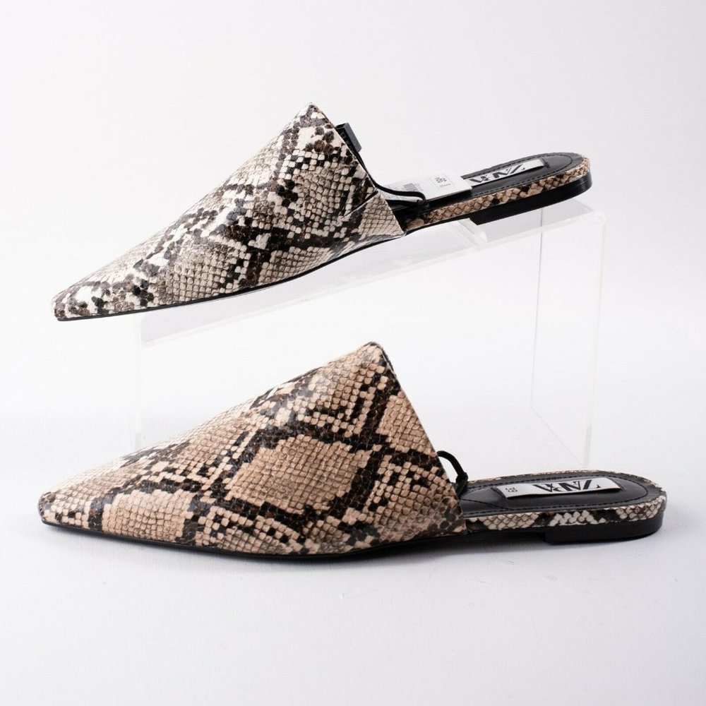 Zara Womens Multicolored Animal Print Flats Mules - Picture 5 of 8